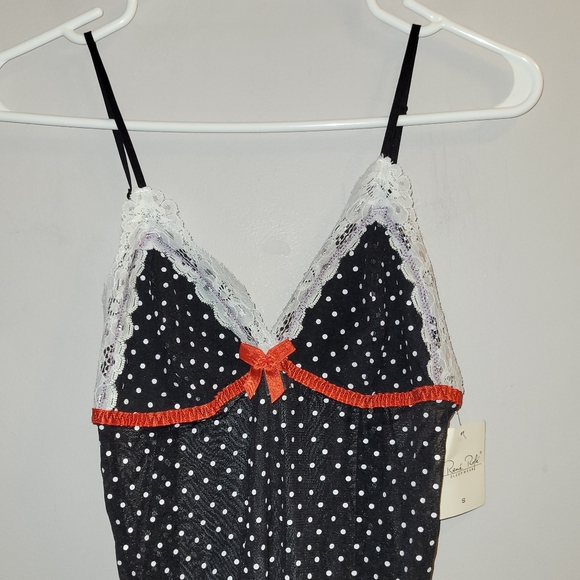 🆕️ Black White Red Sheer Lacy Polkadot Chemise Nightie Adj Straps Ladies Small - Picture 2 of 8